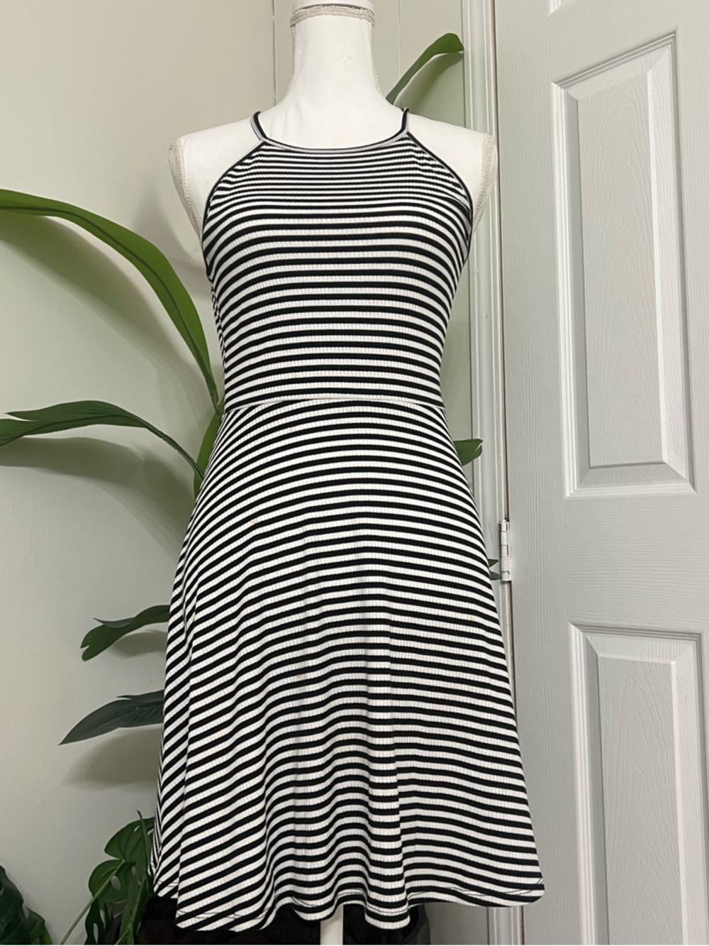 Mossimo Supply Co. Black & White Striped Halter Fit-and-Flare Dress